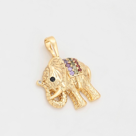 Elephant Necklace CZ Colorful Stone 14k Gold Plated Luxury Jewelry - Picture 8 of 12